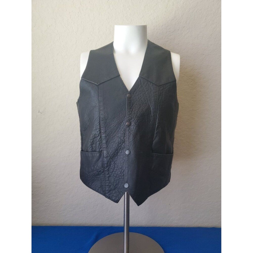 UNIK Leather Apparel Men's Black Pebble Leather Motorcycle Vest Size 42